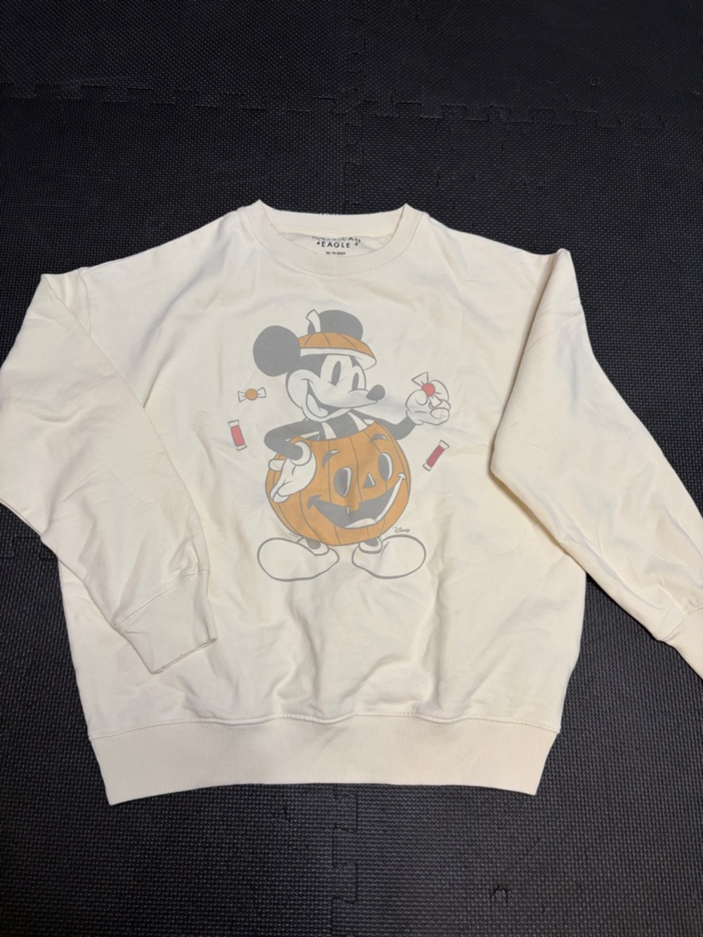 American Eagle Outfitters Cream Crewneck with Halloween Mickey Pumpkin Graphic